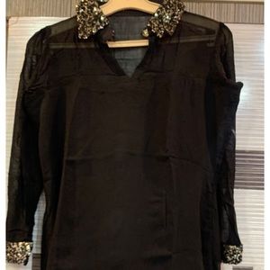 Designer black collar top